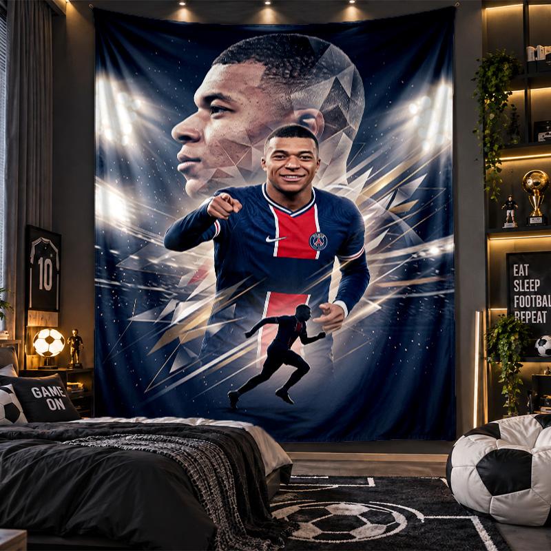 Wall Hanging Tapestry Kylian Mbappe Print Cloth for Living Room Bedroom Home Decor
