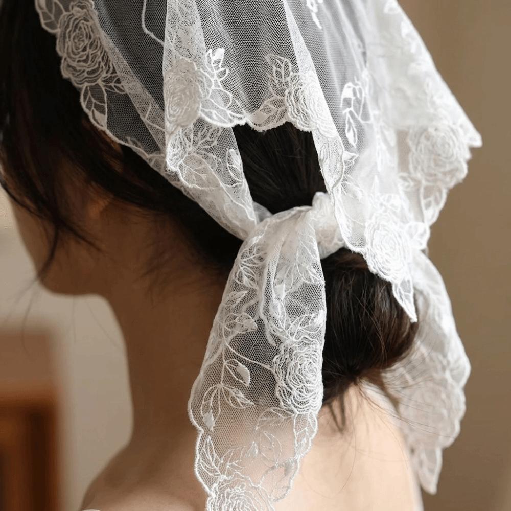 Breathable Mesh Rose Scarf Three-Dimensional Rose Silk Scarf French Style Triangle Scarf Women