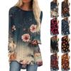 Womens Tops Round Neck Long Sleeve Blouses Casual Mid-length Shirts Fashion Print Tunic Tops