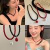 Korean Water Drop Pendant Beaded Necklace - Elegant Retro Choker for Women