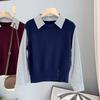 Splicing Shirt Long-sleeved Knitted Sweater Women's Autumn New Wear Fake Two-piece Casual Top