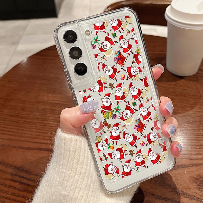 Чехол для телефона с рождественским узором лося для Samsung Galaxy S25 S24 S22 Ultra S23 S24 FE A17 A56 A16 A36 A26 A55 A15 A25 A54 5G Противоударный Прозрачный Мягкий Чехол