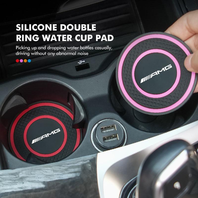 BLZ3   2pcs Car Logo Water Cup Pad Drink Coaster Holder Anti-slip Mat For Mercedes Benz AMG A B C E S G Class W201 W210 W108 W205 W203