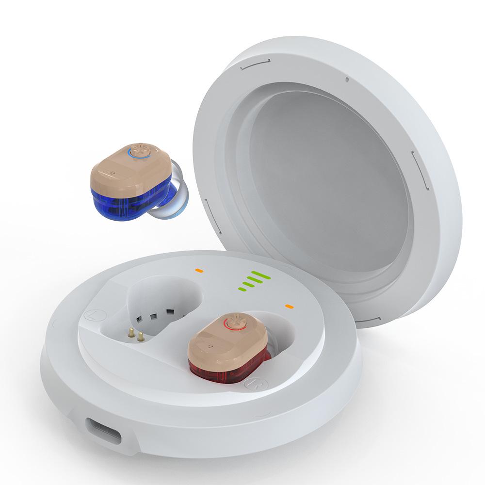 Слуховой аппарат TWS с цифровым дисплеем: Портативный внутриушной усилитель звука для пожилых людей с зарядным чехлом.