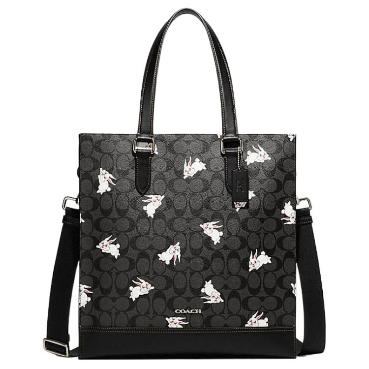 Coach X White Rabbit Collaboration Graham 36 Classic Logo Print Faux Leather Tote Bag Women Tote Bags Black CG299-QBA5F