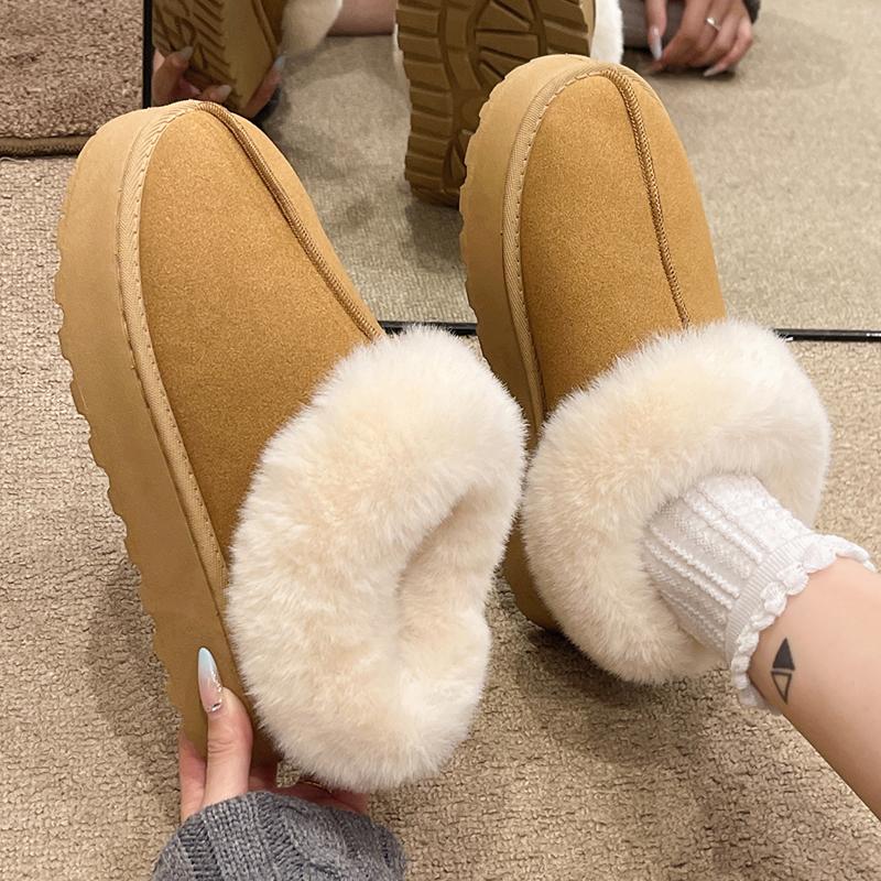 Fashion Winter Plush Warm Snow Boots for Women Fashion Faux Rabbit Fur Platform Slippers Woman Thick Sole Non Slip Fluffy House Slippers
