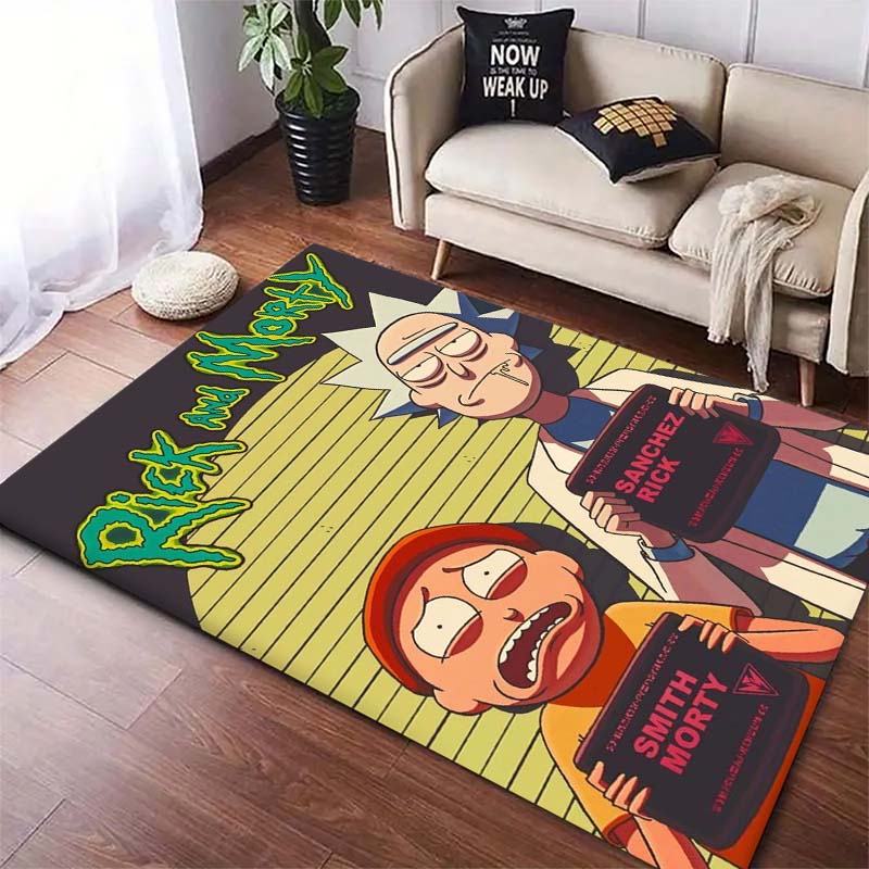 Ricky and Morty cartoon character non-slip and stain-resistant printed rug, suitable for doorways, bedrooms, and home décor.