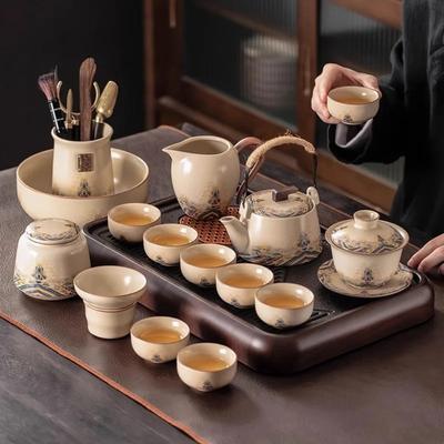Чайный сервиз Mi Huang Ru Kiln Kung Fu, домашний керамический чайник, чайная чашка, чайный поднос, офисный чайный сервиз