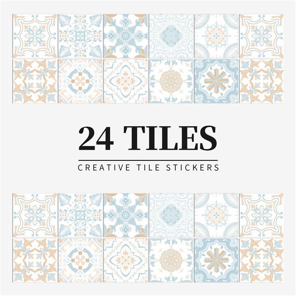 24PCS  Creative Kitchen Tile Stickers Waterproof Mandala Flowers Tile Paste Self-adhesive Wallpaper Bedroom Decoration Stickers