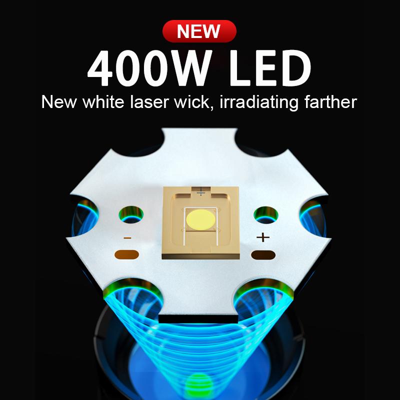 Длинный фонарик 400 Вт светодиодный фонарик дальнего действия 800 м лампа зумируемый фонарик водонепроницаемый перезаряжаемый фонарь