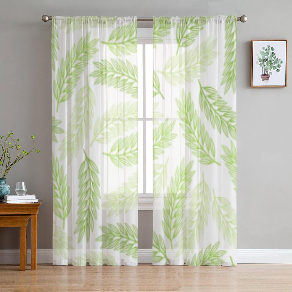 Ветка Свежие Зеленые Листья Прозрачные Шторы для Гостиной Прозрачный Тюль Оконные Шторы Спальня Кухня Домашний Декор Вуаль Шторы