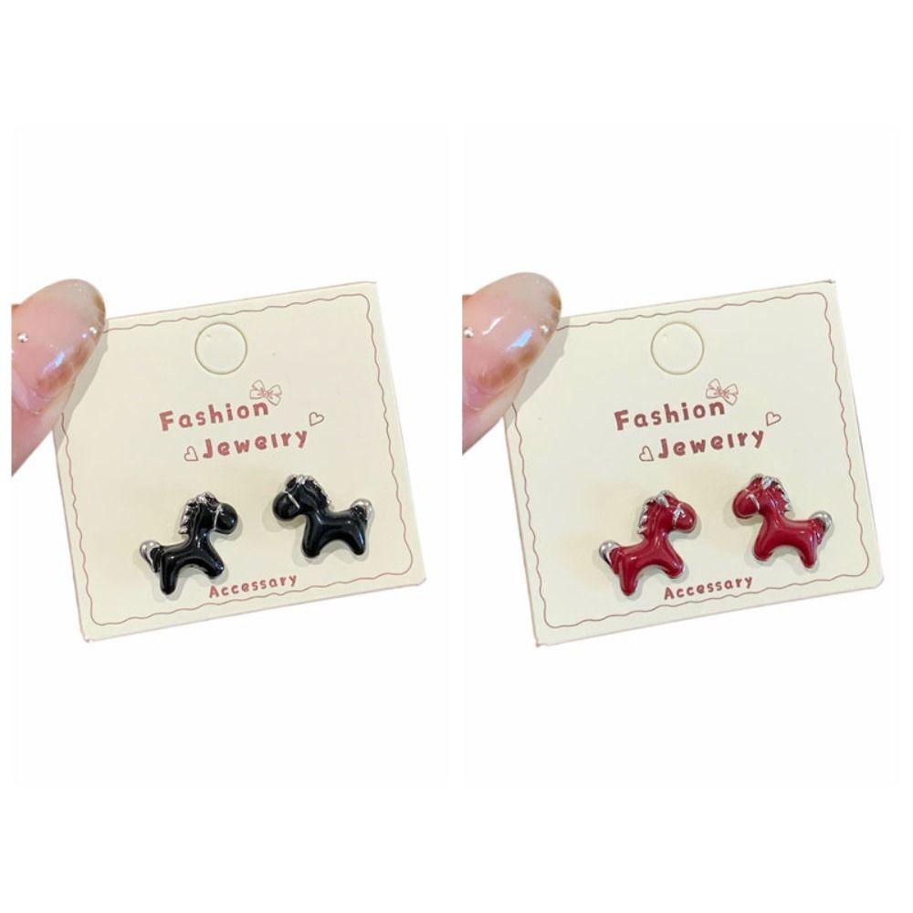 Ear Jewelry New Year Pony Earrings Fashion Red Drop Earrings Vintage Drip Oil Earrings Girls