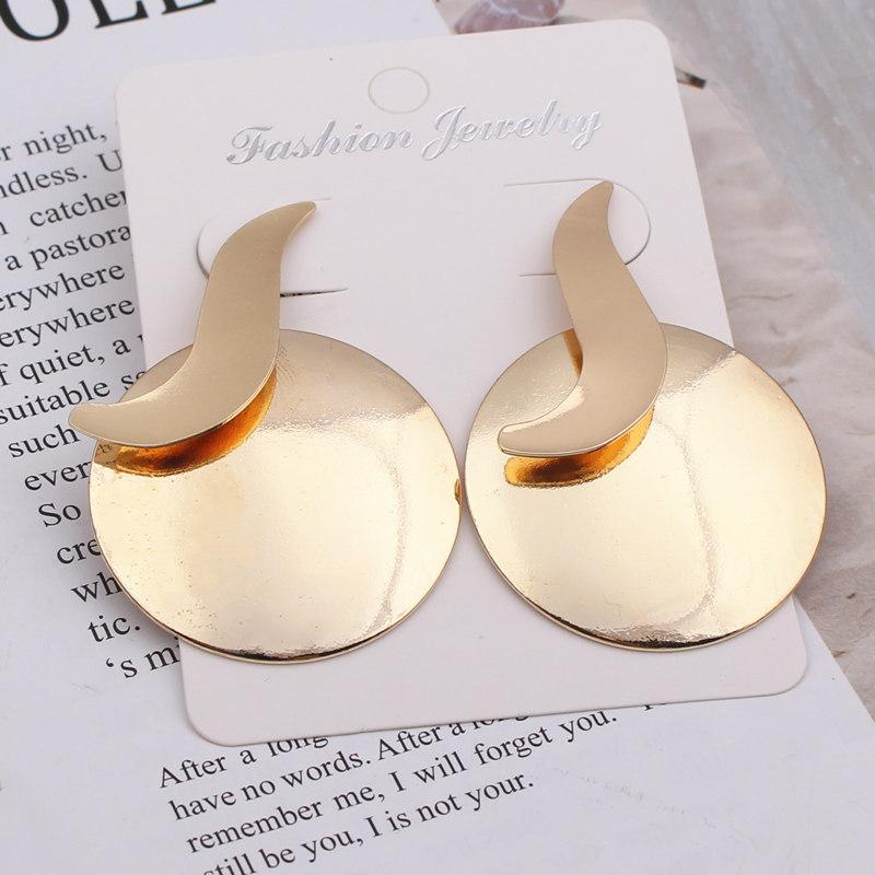 New Exaggerated Women's Hanging Earrings Gold Color Metal Round Uneven Folded Fan Dangle Earrings for Female
