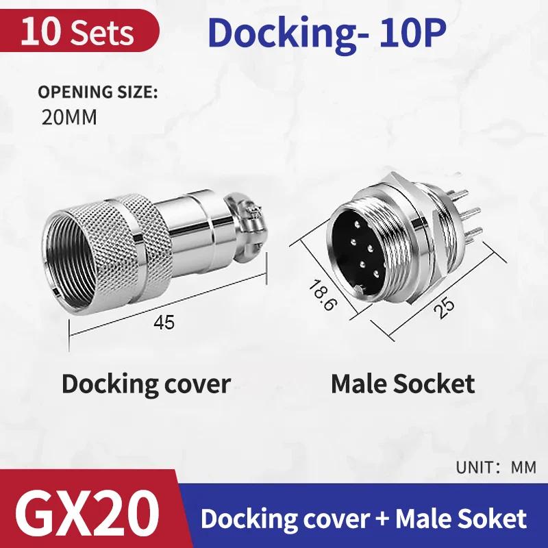 10Set GX20 Docking 2/3/4/5/6/7/8/9/10 Pin Male Female Butting Wire Cable Circular Aviation Socket Plug Panel Connector