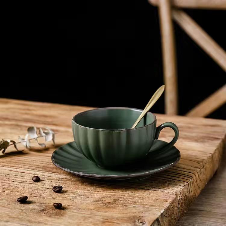 Nordic Style Solid Color Coffee Cup and Plate Two Piece Set Ceramic Cup Water Cup Flower Tea Cup Milk Cup