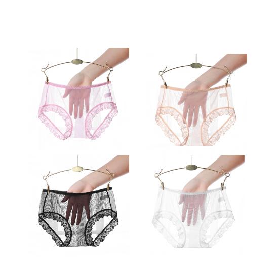 Women Panties Mid Waist Breathable Stretch Soft See-through Floral Lace Sexy
