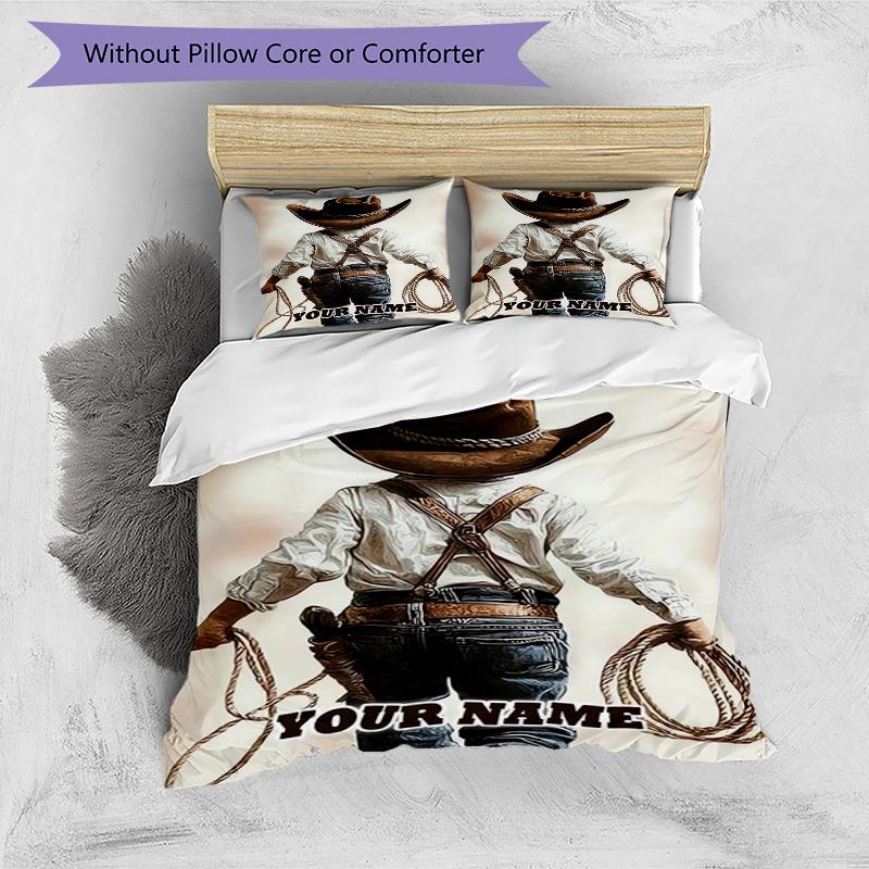 3PC Custom Name Cowboy Dreams Bedding Set Duvet Cover Closure Includes 1 Duvet Cover & 2 Pillowcases for Bedroom