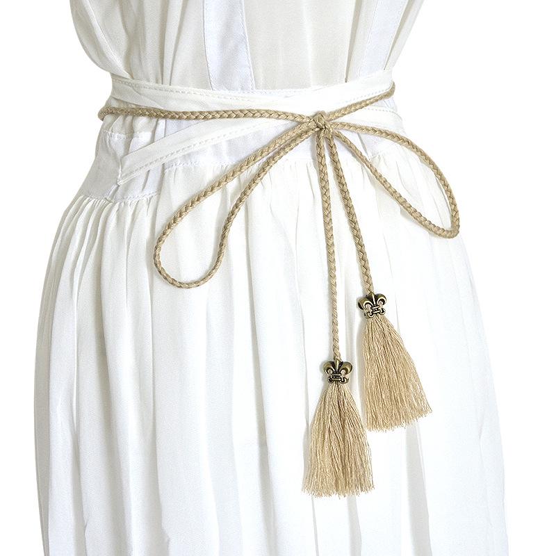 Meier Women's handmade braided thin belt waist cord anchor comb su braided waist chain