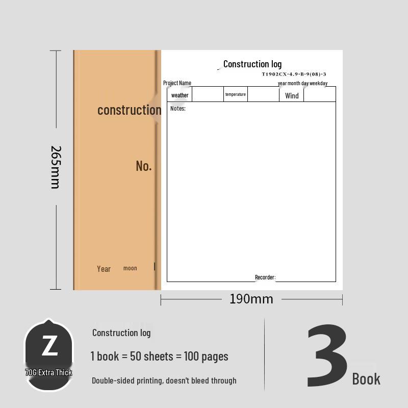 A4 Project Construction Log: 100-Page Double-Sided, 50 Sheets for Supervision and Worker Tracking