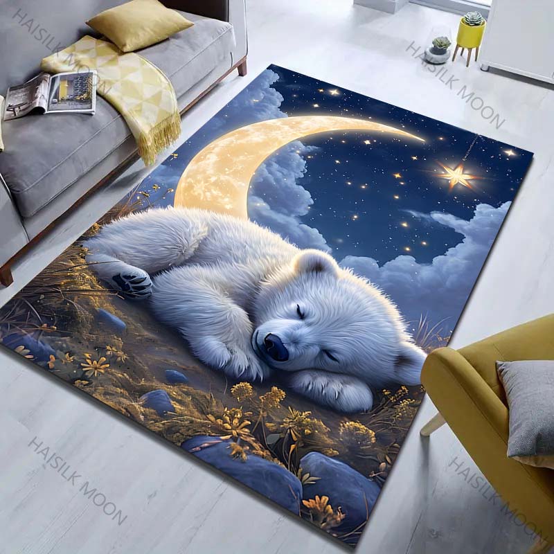 Little Bear In The Moonlight Print Carpet for Bedroom Living Room Bedside Sofa Floor Mat Modern Home Decor Area Rug Large Size