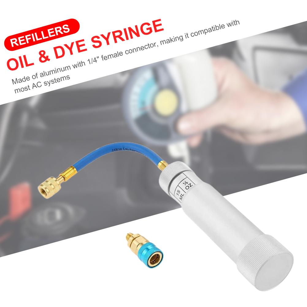 Инжектор жидкого топлива R134A 2 унции Шприц для масла/красителя Заправка автомобильного кондиционера Инжектор красителя/масла 1/4 дюйма Sae Заправщик хладагента