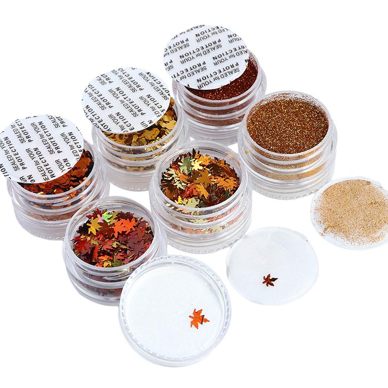 6 бутылок/набор DIY украшения для ногтей осенние кленовые листья блестки для дизайна ногтей блестящие наклейки сверла для ногтей маникюрный дизайн аксессуары