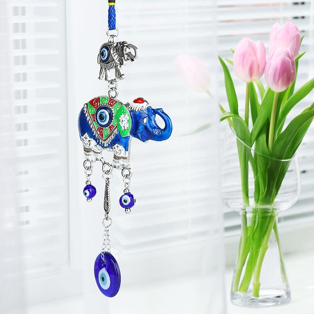 African Elephants Ganesha Animal Nazar Boncuğu Turkish Blue Devil Eye Metal Glass Wind Chime Jewelry Pendant Charm Hanging Decor
