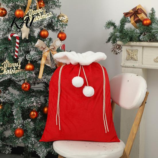 Heat Transfer Gift Packaging Christmas Velvet Santa Bag, 19 x 26 Inch Large Drawstring Portable Storage Bags for Daily Use Claus Reusable Presents