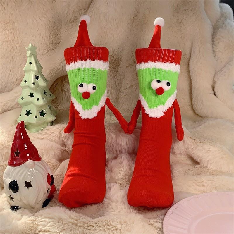 Christmas Couple Mid-Calf Socks 3D Eyes Funny Breathable All-Match