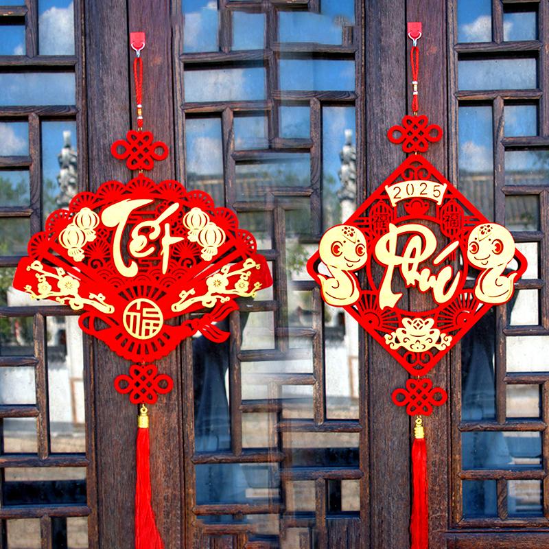 1 шт. подвесной кулон на Новый год и весенний фестиваль, флокированная ткань в лунном стиле 2025, китайский узел, вьетнамский домашний декор