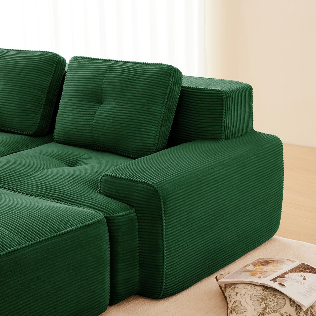 Frameless Living Room Sofa, Office Sofa, Modular Combination Sofa, Upholstered Deep-Seat Corduroy Sofa, No Assembly Required, Non-Slip Design. Green