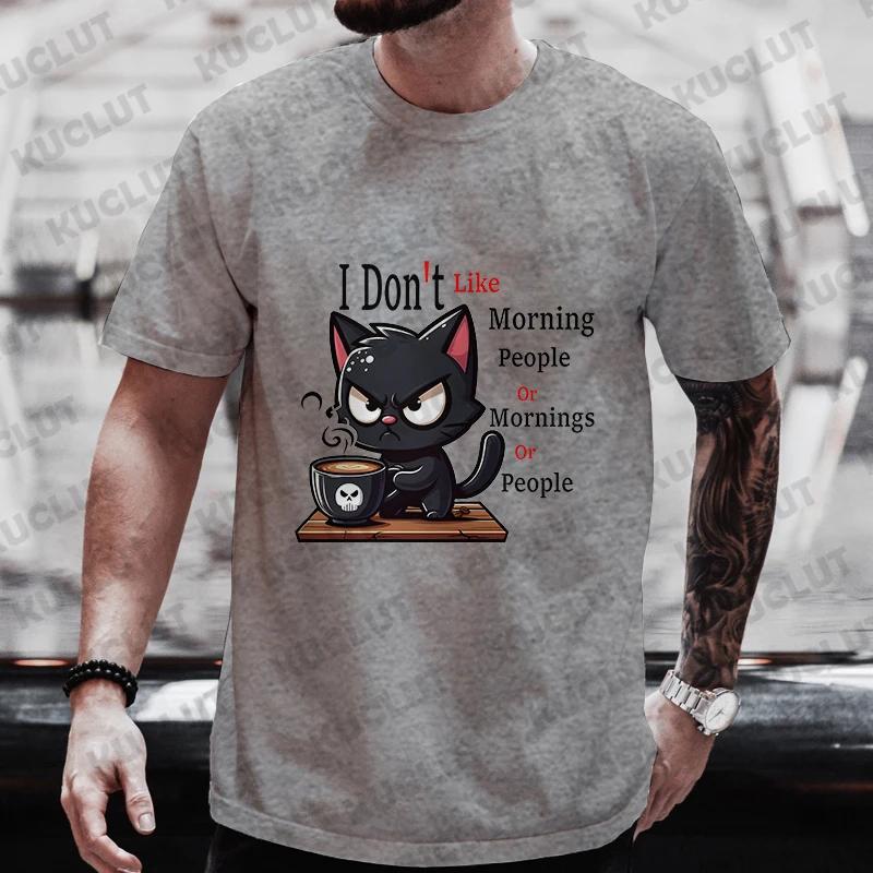 Men's Street Wear Cat Lover Funny Coffee Because Murder Print T-shirt Short Sleeve O-neck Streetwear Summer T Shirts Men