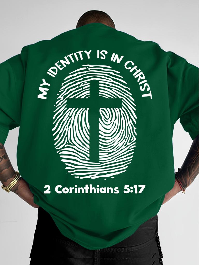 Faith StateUnisext Tee with Fingerprint Cross and My Identity Is in Christ Print 100 Cotton Unisexs Tshirt Summer Casual