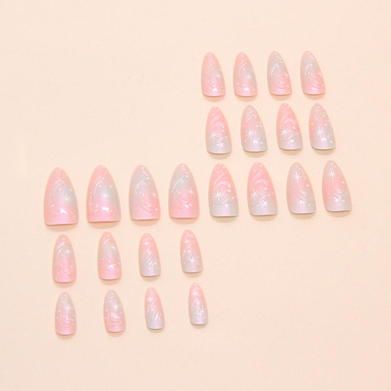 Таблетки для дизайна ногтей Wear Nail Pink And Blue Smudged, трехмерные перламутровые искусственные звезды для ногтей, съемные планшеты для дизайна ногтей 24 шт.