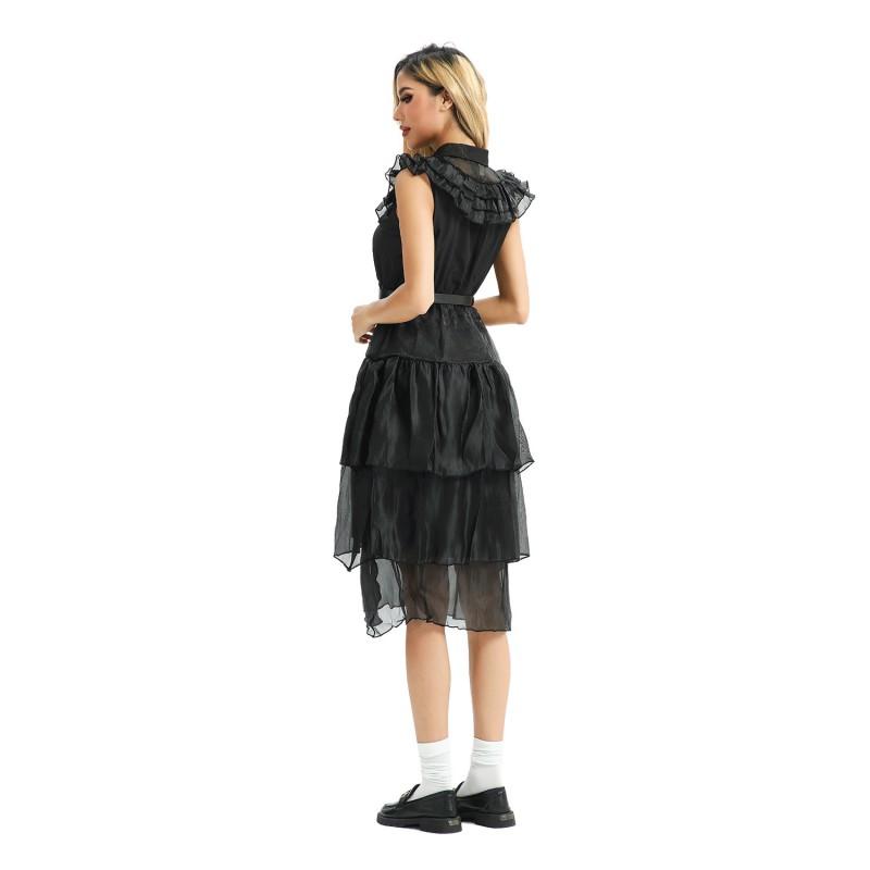 Halloween Gothic Adams Family Bride Vampire Dress Wednesday Cosplay Costume Sexy Black Women