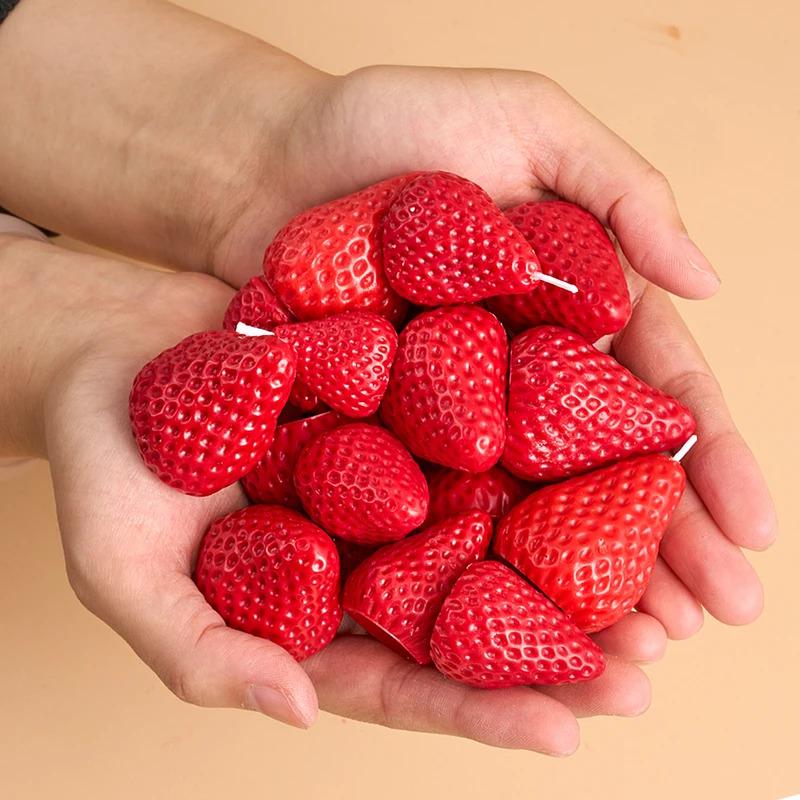 3D Strawberry Aromatherapy Candle Silicone Mold 3pcs Heat-Resistant Home Bedroom DIY Maker Home Bedroom 3D Candle Silicone Mold