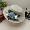 Summer new simple casual rose decoration papyrus flat top straw hat outdoor travel sun protection beach flat top grass
