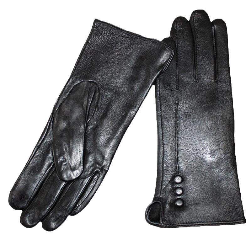Кожаные перчатки женские стиль с металлической пуговицей бархатная подкладка теплые осенне-зимние бесплатная доставка перчатки из овчины