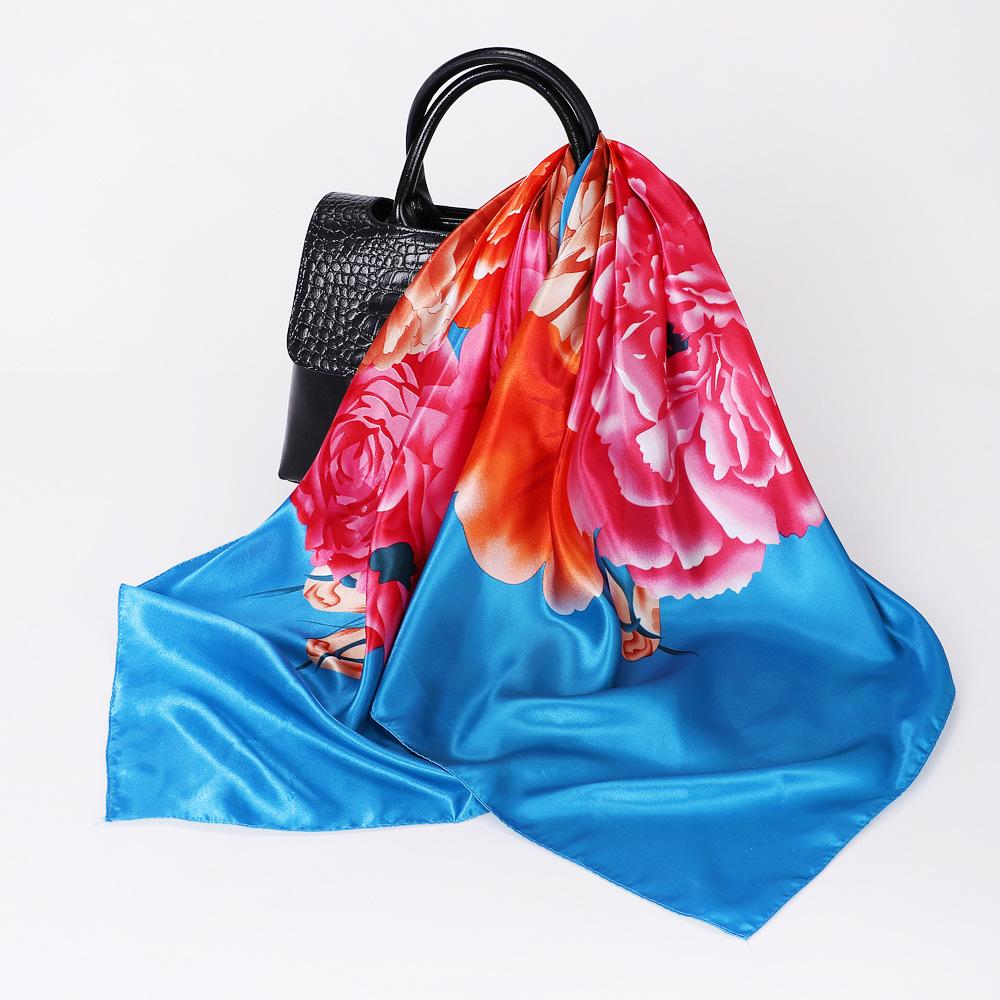 Шелковый шарф с тюрбаном и принтом. Шелковый квадратный шарф. Большой квадратный шарф 90 см. Женский солнцезащитный шарф-шаль.