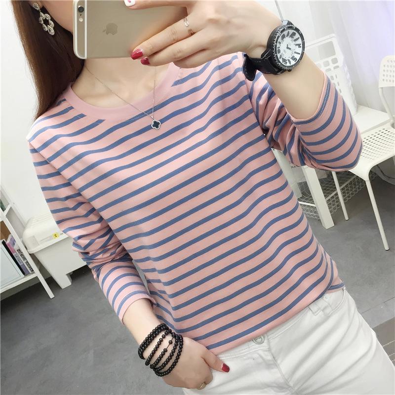 Женская свободная полосатая хлопковая футболка с длинным рукавом для весны и осени
