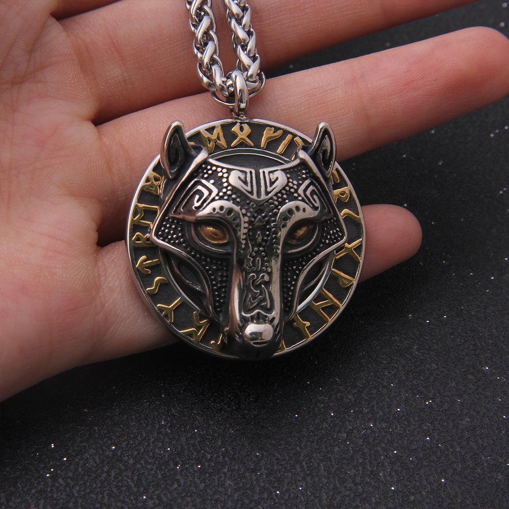 Горячая Распродажа 316L Череп Огня Викинг Хугин Мунин Руны Модные Ювелирные Изделия Кулон Ожерелье Из Нержавеющей Стали Символ Волка Мужские Аксессуары