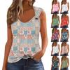 Женская майка для девочек, повседневная майка, топы для женщин, симпатичный вязаный топ-майка с градиентным цветочным принтом, свободный крой, топы без рукавов с струящейся люверсами