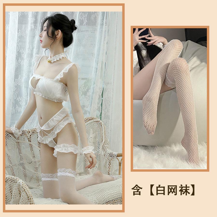 Сексуальное нижнее белье Униформа Соблазнение Киска Девушка Перспектива Женский шифон Любовь Полый Сексуальный Костюм Три Точки