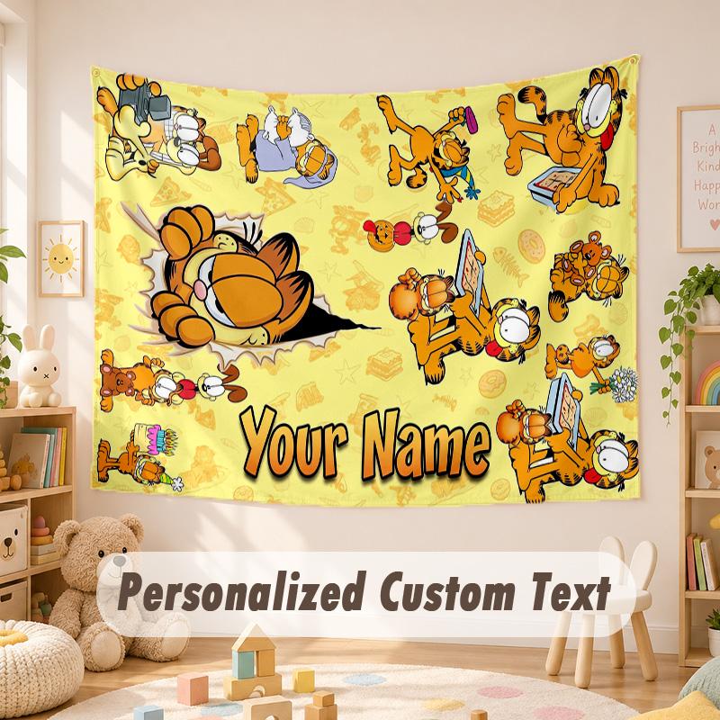 Custom Name Text Tapestry,Garfield Boho Wall Hanging, Decorative Backdrop Tapestry For Room