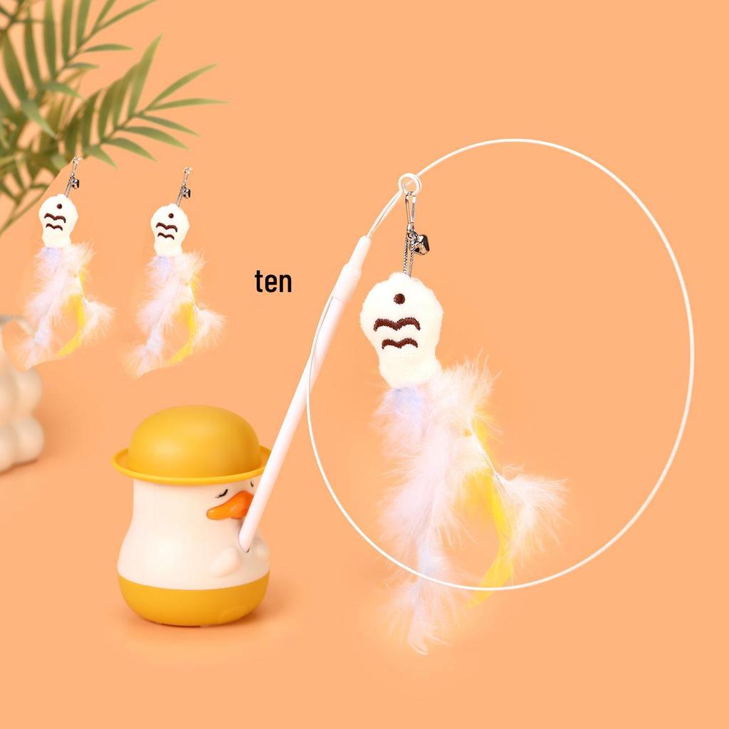 Multifunctional Duck Cat Teaser Wand with Rotating Feather & Catnip for Self-Play