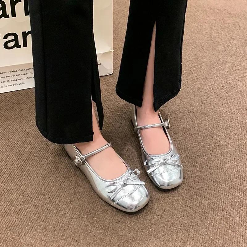 Elegant Women Shoes 2025 Mary Janes Women's Flats Daily Dress Ladies Bow Tie Shallow Buckle Strap Soft Bottom Outdoor Flat Pumps