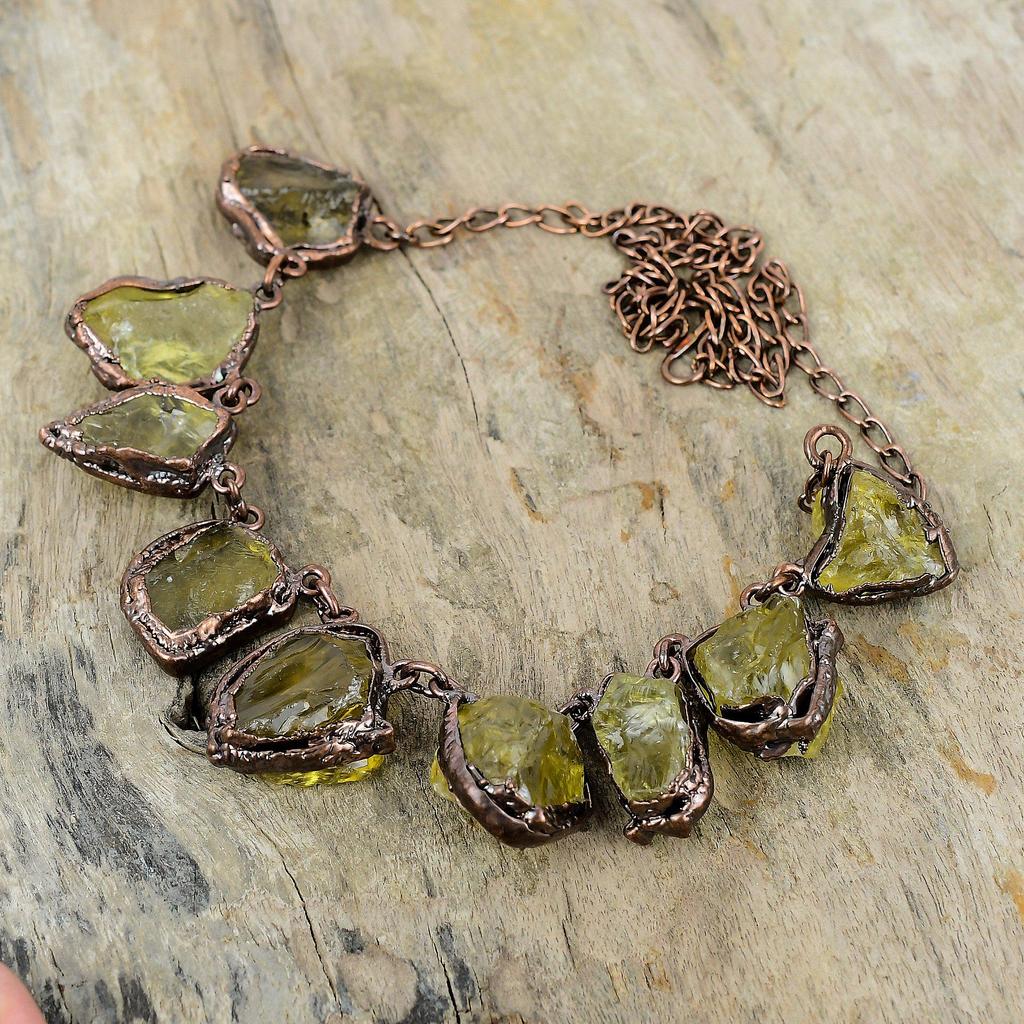 Citrine Rough Necklace Electroformed Copper Necklace Handmade Jewelry Adjustable Chain Necklace Gemstone Electroformed Jewelry Gift For Her