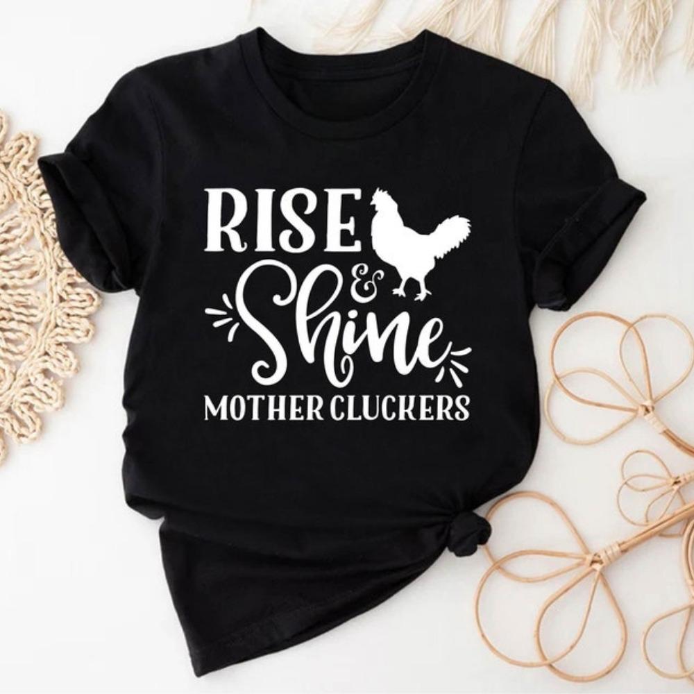 Футболка "Куриная Мама" Rise and Shine Mother Cluckers Рубашка Курица Фермерская Мама Топы Птицеферма Животное Смешные Мамины Футболки