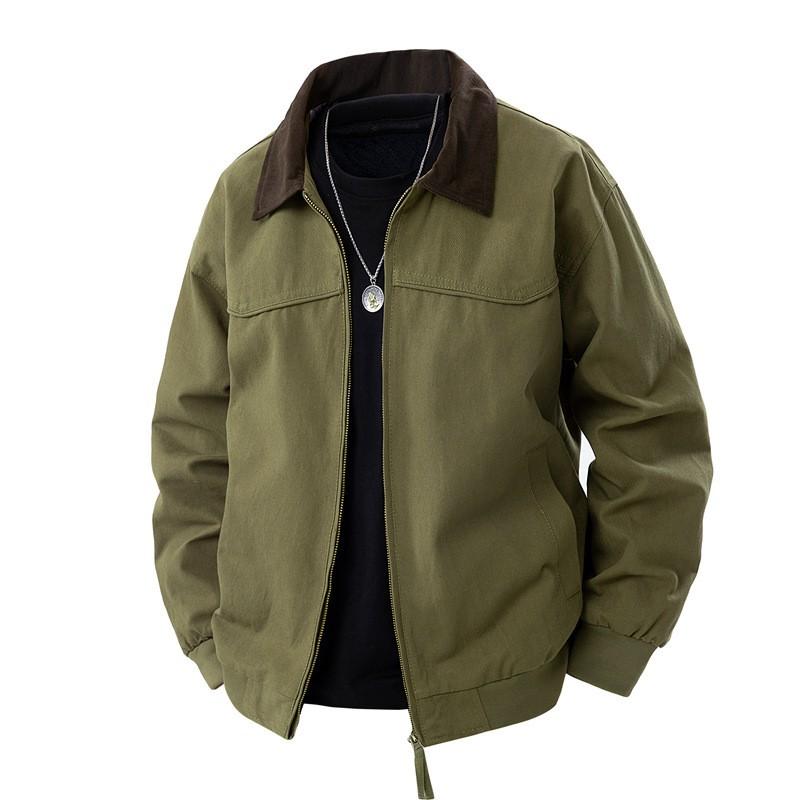 Mens Retro Workwear Jacket Loose Fit Casual Shirt Style Turn-Down Collar Outerwear