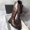Vintage Thick Heel Women Knee High Boots Fashion Side Zippers Shoes Autumn Winter Ladies Concise Long Botas De Mujer